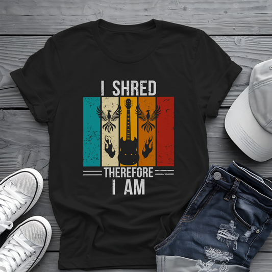 I Shred Therefore I Am T-Shirt 🎸 Retro Guitar Philosophy Shirt
