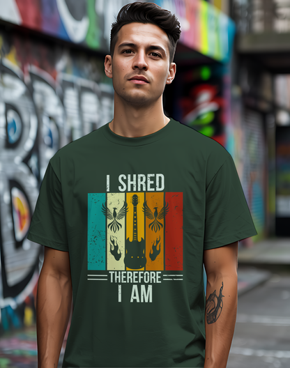 I Shred Therefore I Am T-Shirt 🎸 Retro Guitar Philosophy Shirt