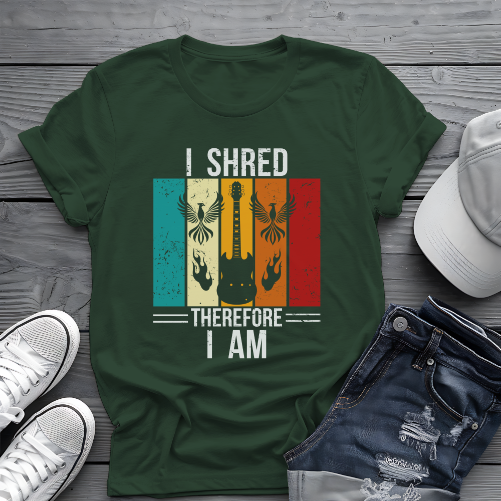 I Shred Therefore I Am T-Shirt 🎸 Retro Guitar Philosophy Shirt