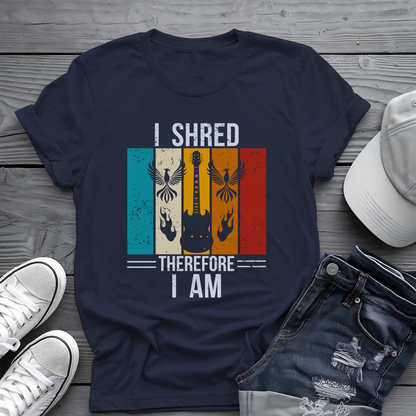 I Shred Therefore I Am T-Shirt 🎸 Retro Guitar Philosophy Shirt