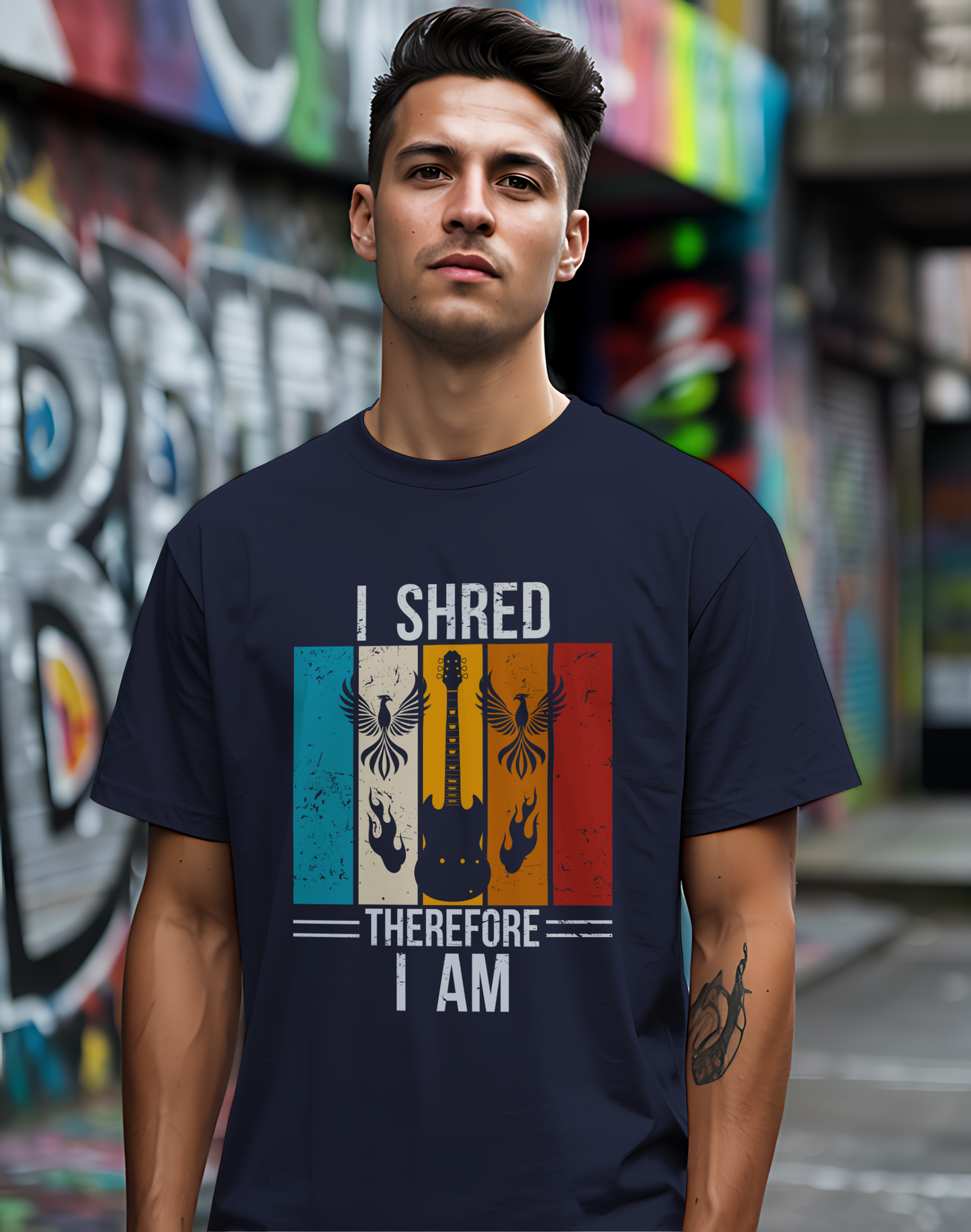 I Shred Therefore I Am T-Shirt 🎸 Retro Guitar Philosophy Shirt