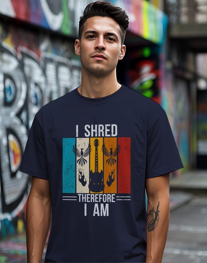 I Shred Therefore I Am T-Shirt 🎸 Retro Guitar Philosophy Shirt