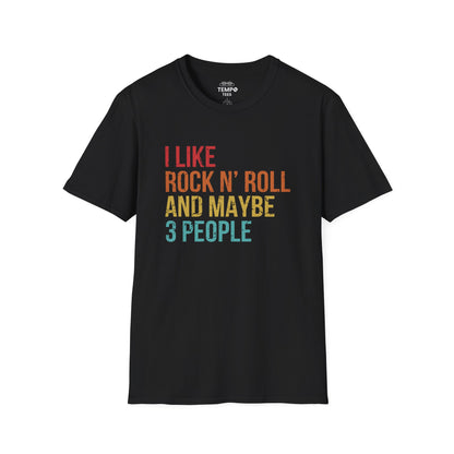 I Like Rock N' Roll and Maybe 3 People Tee 🎸 Funny Introverted Rock Shirt - Retro Design