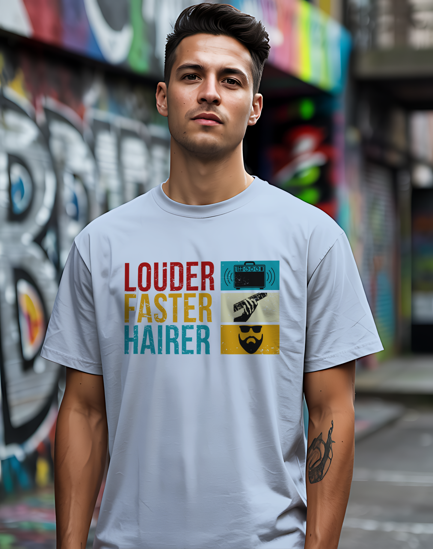 Louder Faster Hairer Tee 🎸 Funny Retro Rock Music Shirt