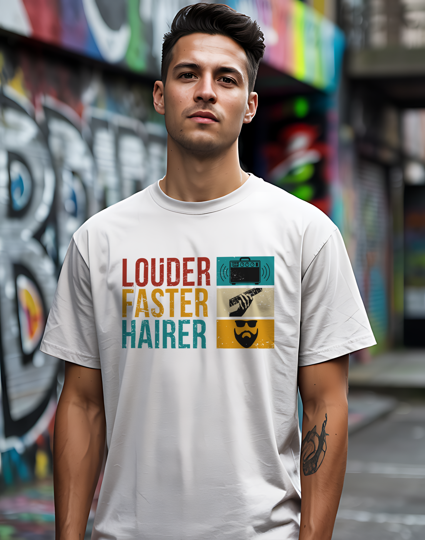 Louder Faster Hairer Tee 🎸 Funny Retro Rock Music Shirt