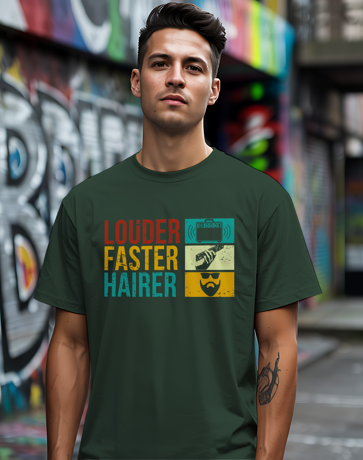 Louder Faster Hairer Tee 🎸 Funny Retro Rock Music Shirt