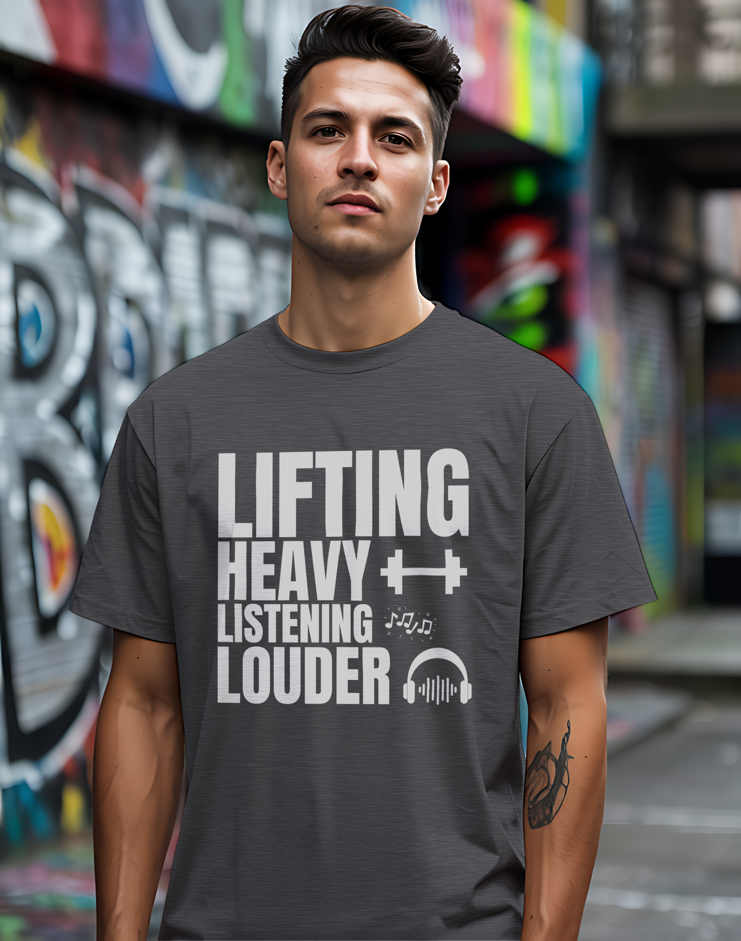Lifting Heavy Listening Louder Tee 🏋️‍♂️ Music Workout Shirt