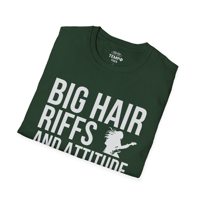 Big Hair Riffs And Attitude Tee 🎸 80s Rock Music Shirt