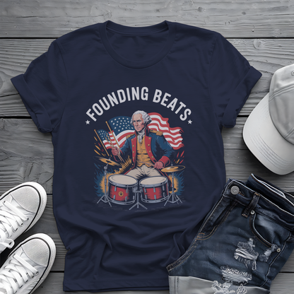 Founding Beats Tee 🥁 Patriotic 4th of July Drummer Shirt - George Washington Music Shirt