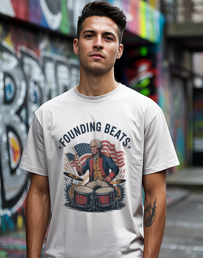 Founding Beats Tee 🥁 Patriotic 4th of July Drummer Shirt - George Washington Music Shirt