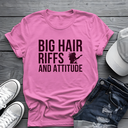 Big Hair Riffs And Attitude Tee 🎸 80s Rock Music Shirt
