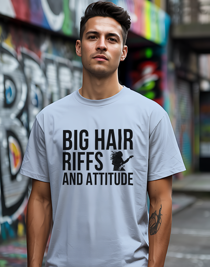 Big Hair Riffs And Attitude Tee 🎸 80s Rock Music Shirt