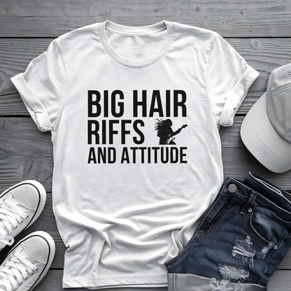 Big Hair Riffs And Attitude Tee 🎸 80s Rock Music Shirt