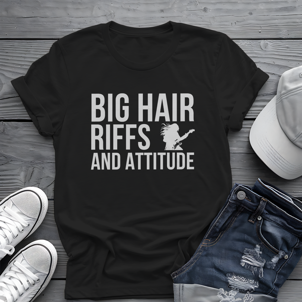 Big Hair Riffs And Attitude Tee 🎸 80s Rock Music Shirt