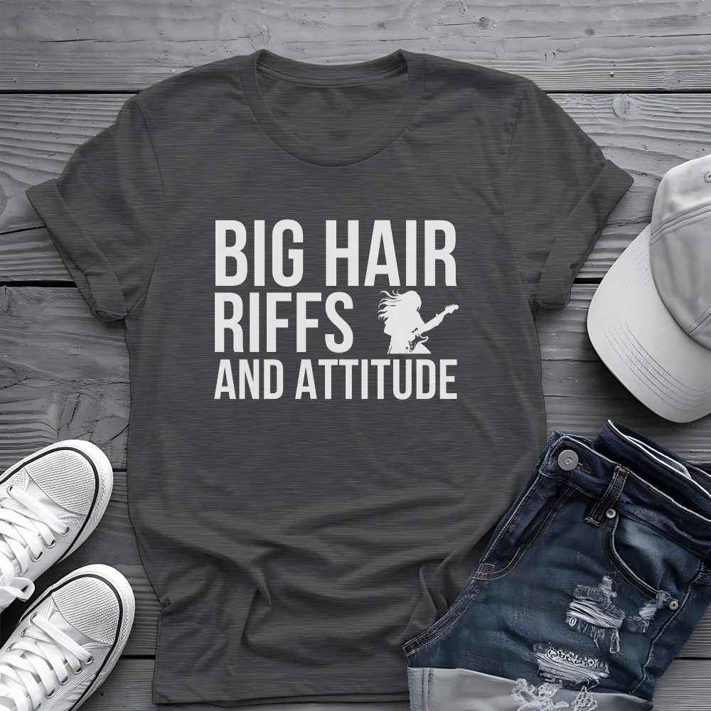 Big Hair Riffs And Attitude Tee 🎸 80s Rock Music Shirt