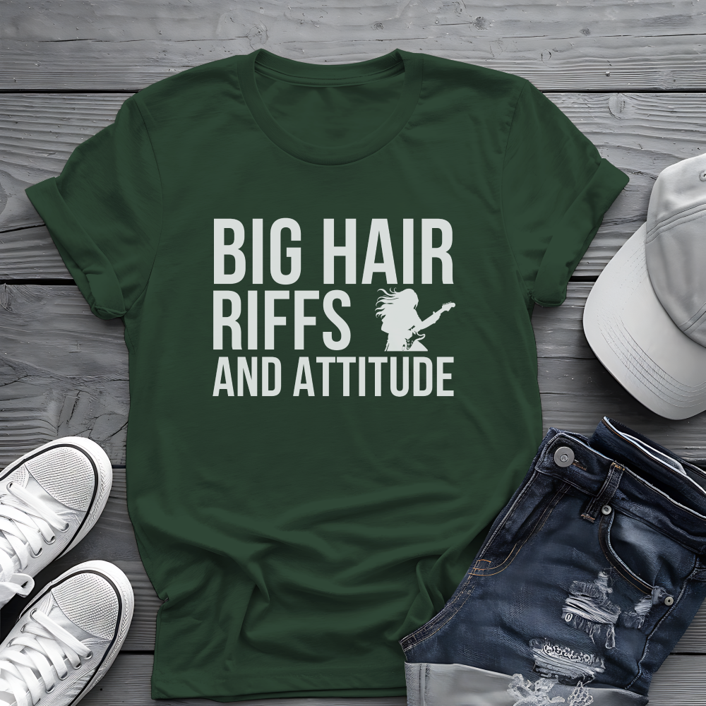 Big Hair Riffs And Attitude Tee 🎸 80s Rock Music Shirt