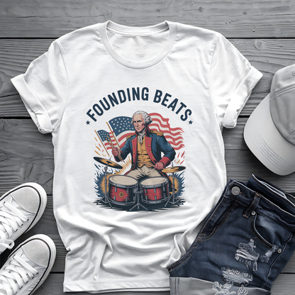 Founding Beats Tee 🥁 Patriotic 4th of July Drummer Shirt - George Washington Music Shirt