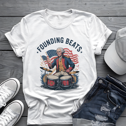 Founding Beats Tee 🥁 Patriotic 4th of July Drummer Shirt - George Washington Music Shirt
