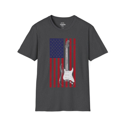 American Flag Guitar Tee 🎸 Patriotic Music Shirt - USA Guitarist Gift