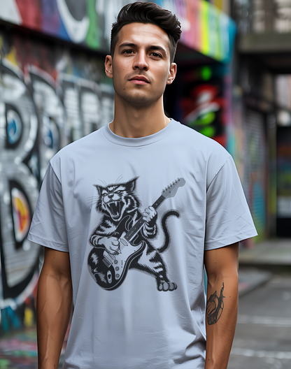 Rock Cat Guitar Tee 🎸 Funny Music Shirt