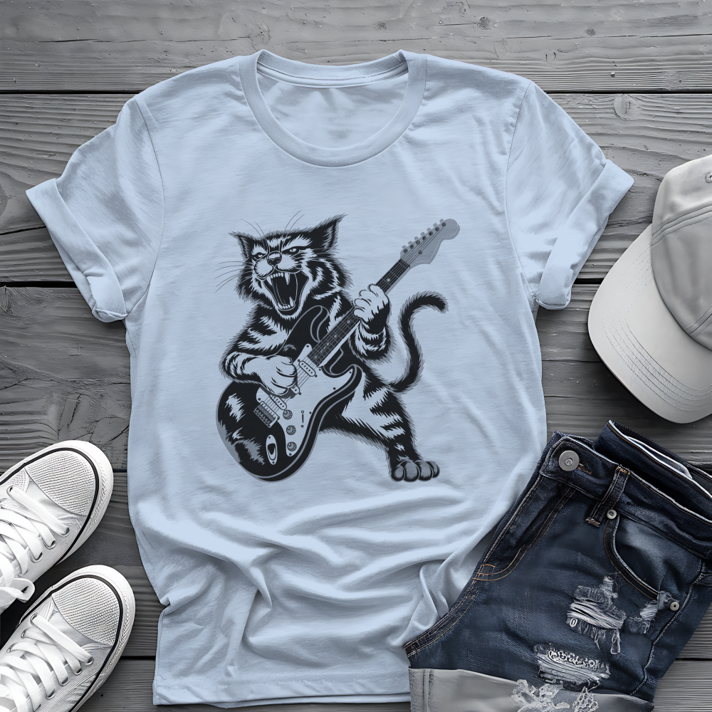 Rock Cat Guitar Tee 🎸 Funny Music Shirt