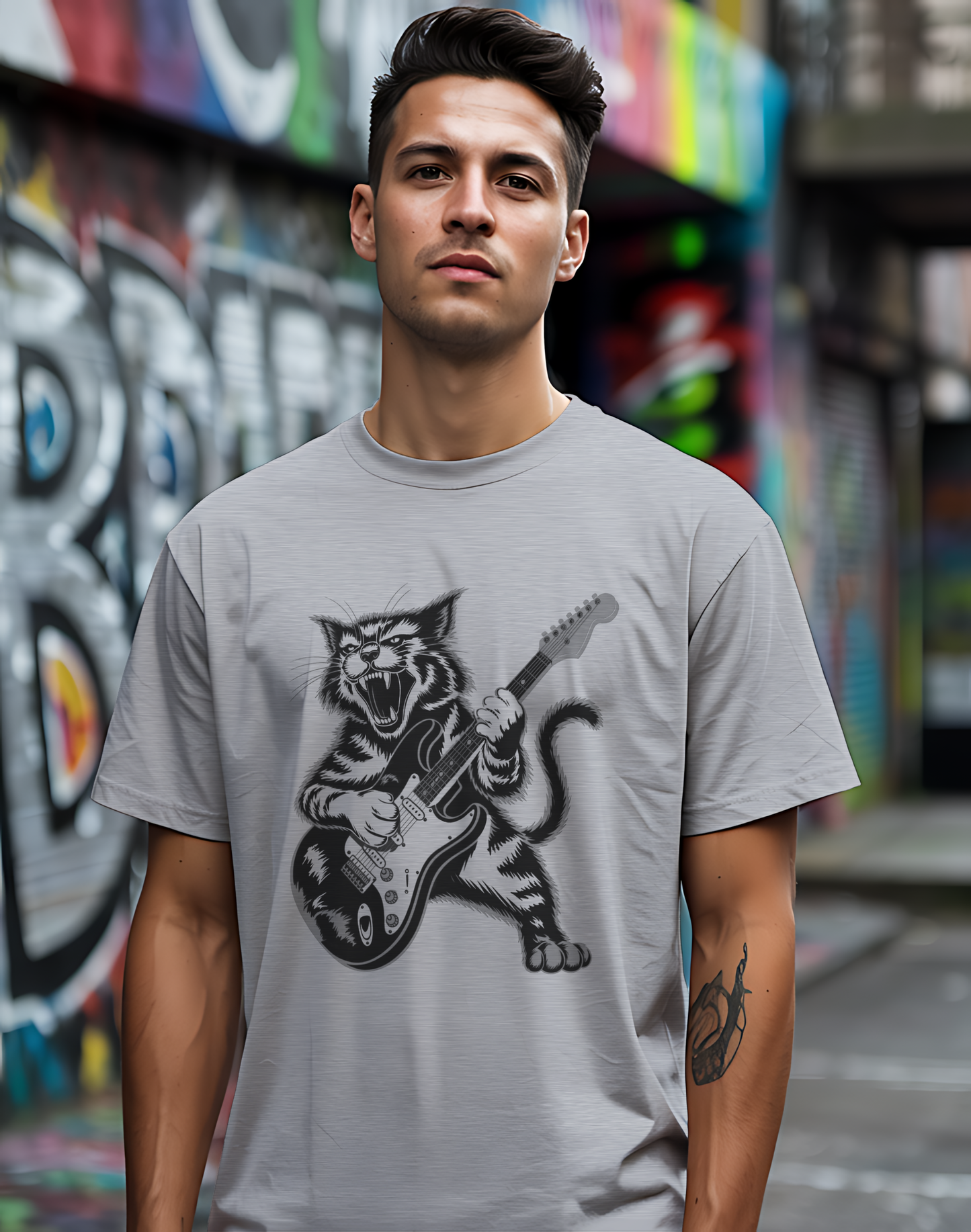 Rock Cat Guitar Tee 🎸 Funny Music Shirt