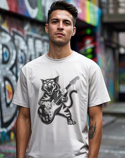 Rock Cat Guitar Tee 🎸 Funny Music Shirt