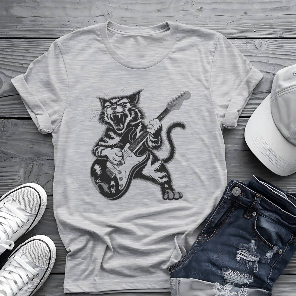 Rock Cat Guitar Tee 🎸 Funny Music Shirt