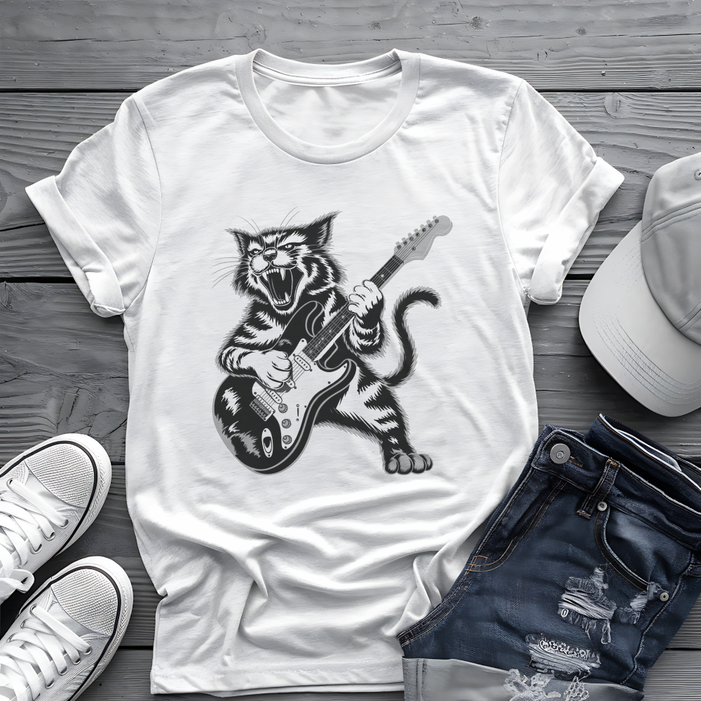 Rock Cat Guitar Tee 🎸 Funny Music Shirt
