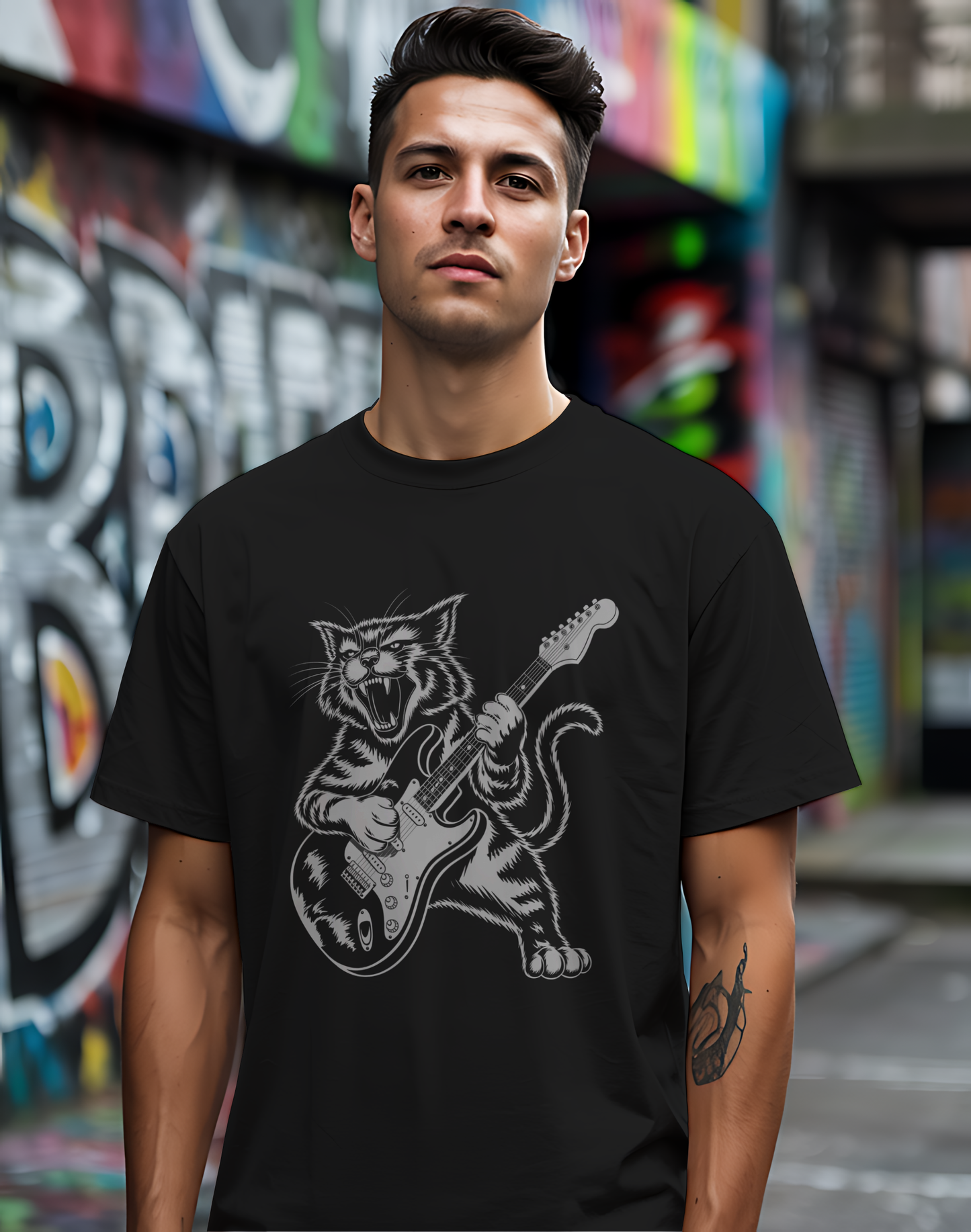 Rock Cat Guitar Tee 🎸 Funny Music Shirt