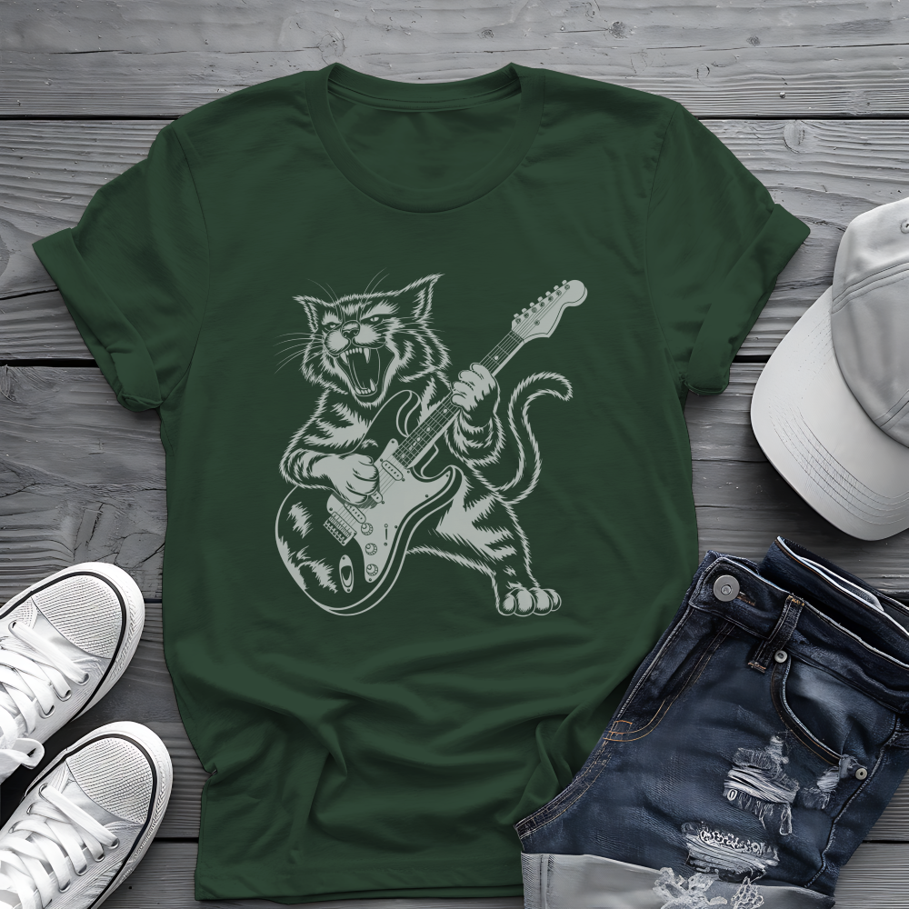 Rock Cat Guitar Tee 🎸 Funny Music Shirt
