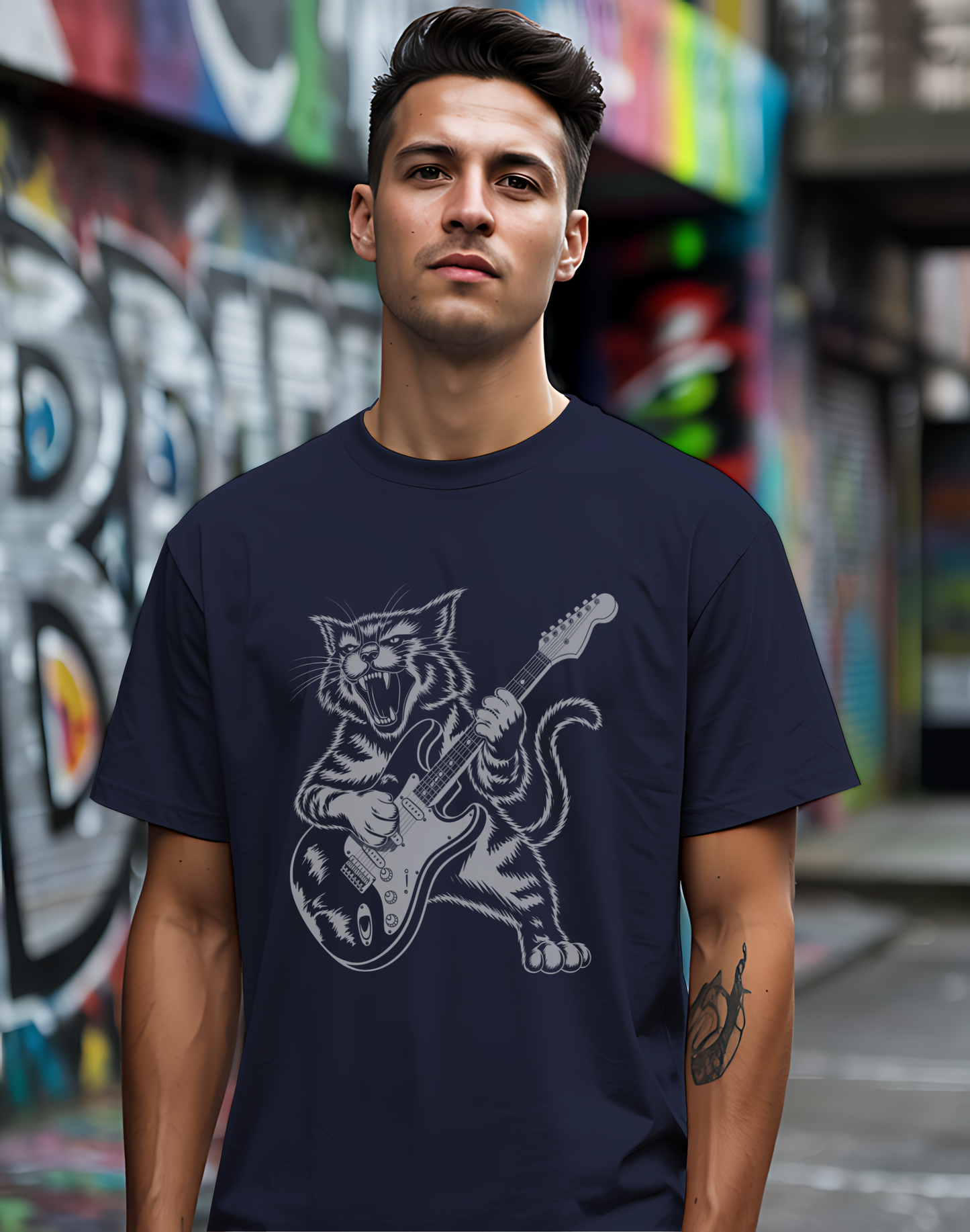 Rock Cat Guitar Tee 🎸 Funny Music Shirt