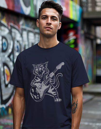 Rock Cat Guitar Tee 🎸 Funny Music Shirt