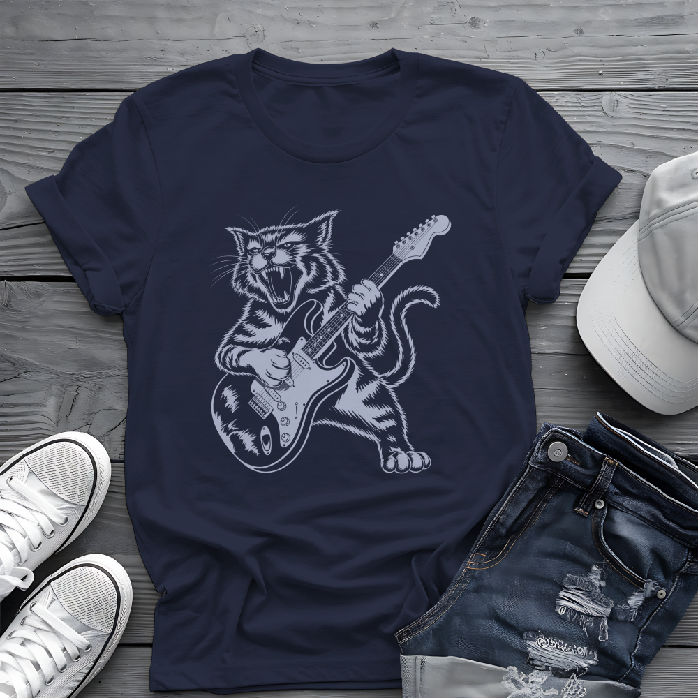 Rock Cat Guitar Tee 🎸 Funny Music Shirt