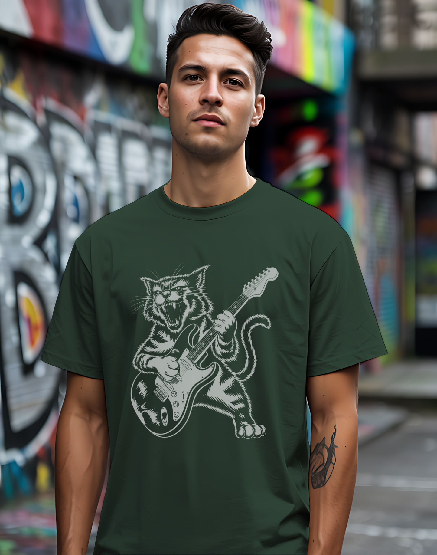 Rock Cat Guitar Tee 🎸 Funny Music Shirt