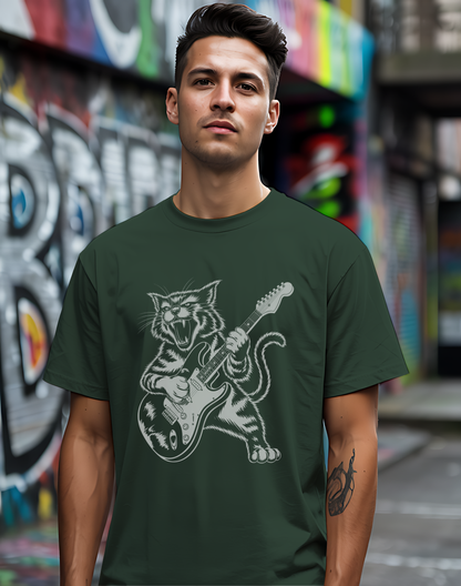 Rock Cat Guitar Tee 🎸 Funny Music Shirt