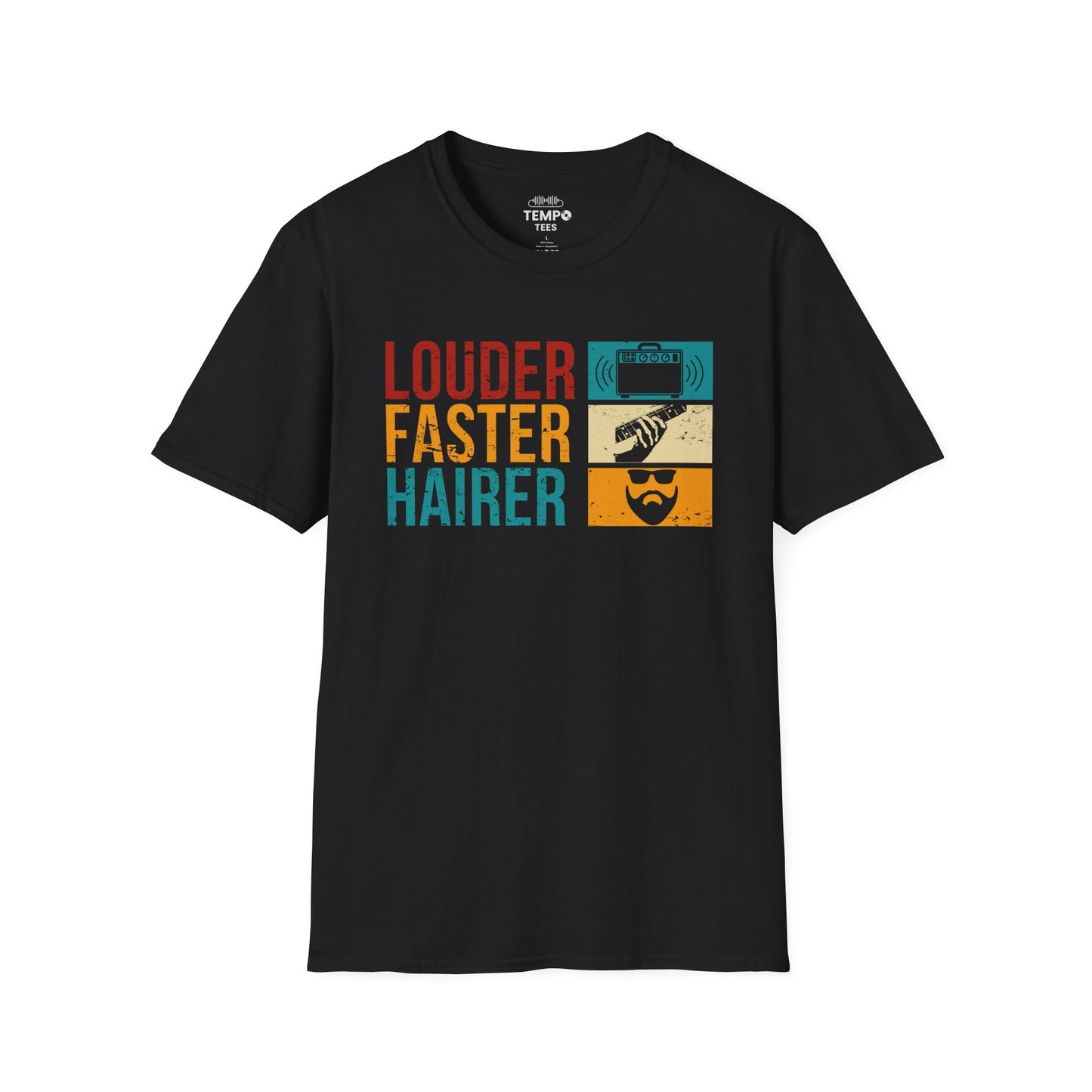 Louder Faster Hairer Tee 🎸 Funny Retro Rock Music Shirt