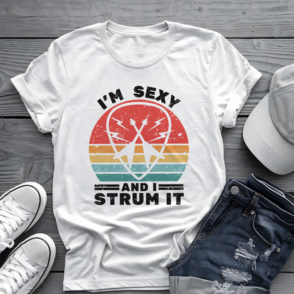 I'm Sexy and I Strum It Tee 🎸 Retro Guitar Pick Shirt - Funny Musician Gift