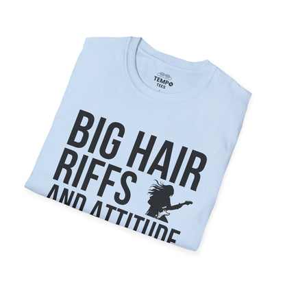 Big Hair Riffs And Attitude Tee 🎸 80s Rock Music Shirt