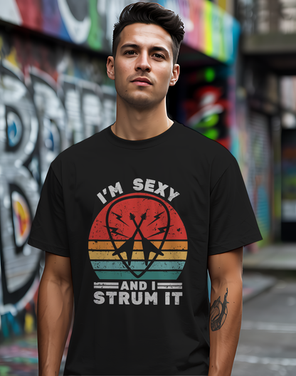I'm Sexy and I Strum It Tee 🎸 Retro Guitar Pick Shirt - Funny Musician Gift