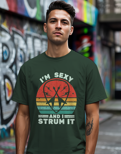I'm Sexy and I Strum It Tee 🎸 Retro Guitar Pick Shirt - Funny Musician Gift
