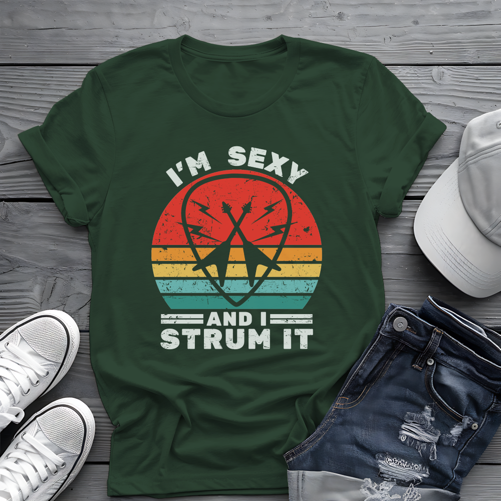 I'm Sexy and I Strum It Tee 🎸 Retro Guitar Pick Shirt - Funny Musician Gift