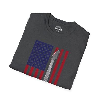 American Flag Guitar Tee 🎸 Patriotic Music Shirt - USA Guitarist Gift