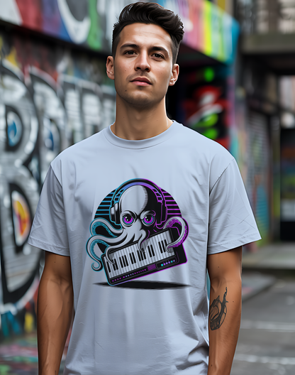 Octopus Keyboard Tee 🐙 Synthwave Music Shirt - Retro Synth Gift