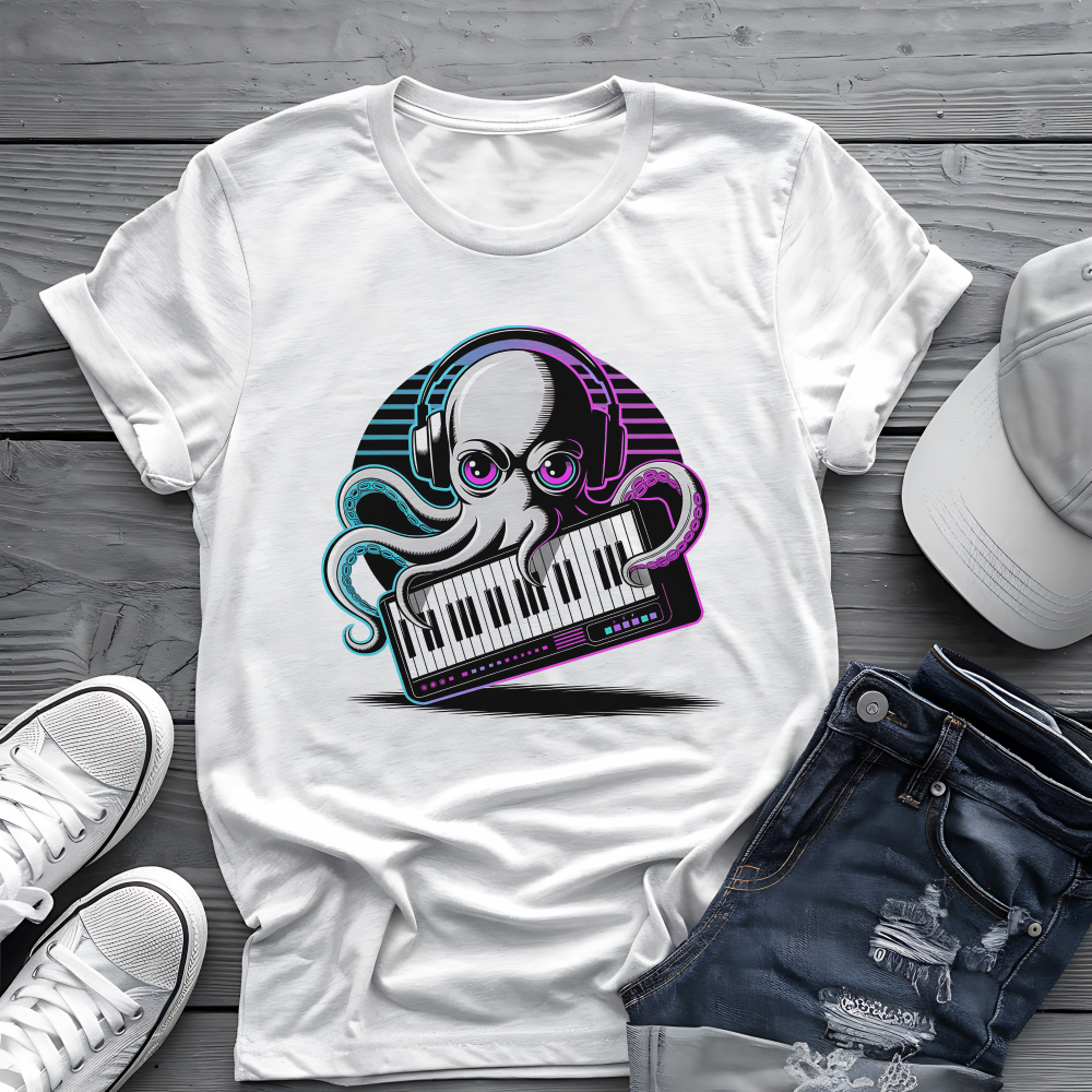 Octopus Keyboard Tee 🐙 Synthwave Music Shirt - Retro Synth Gift