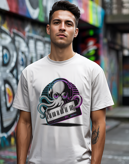 Octopus Keyboard Tee 🐙 Synthwave Music Shirt - Retro Synth Gift