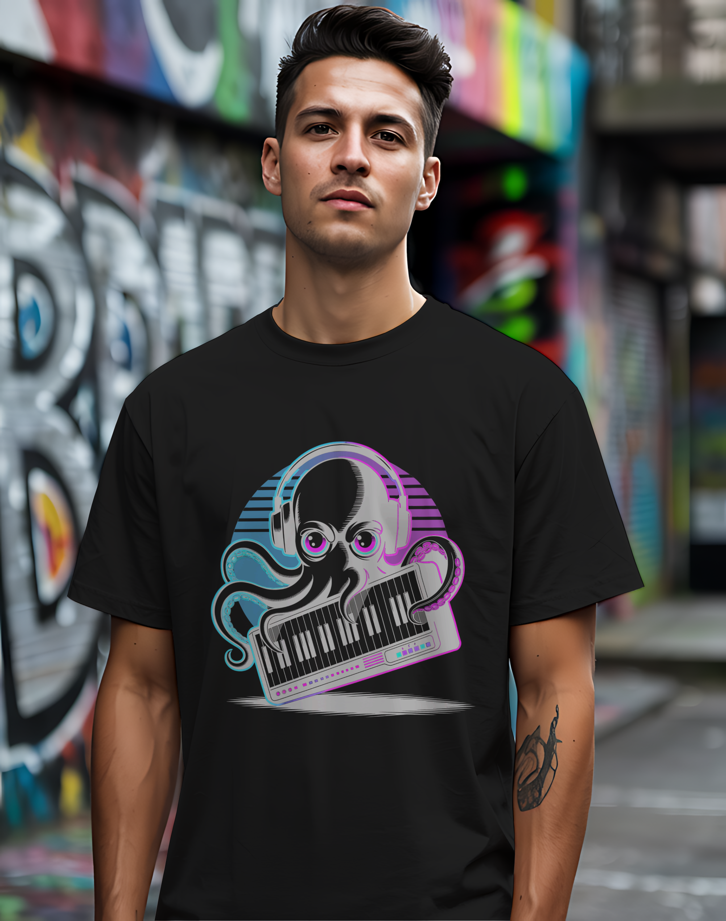 Octopus Keyboard Tee 🐙 Synthwave Music Shirt - Retro Synth Gift
