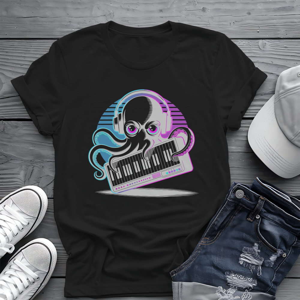 Octopus Keyboard Tee 🐙 Synthwave Music Shirt - Retro Synth Gift