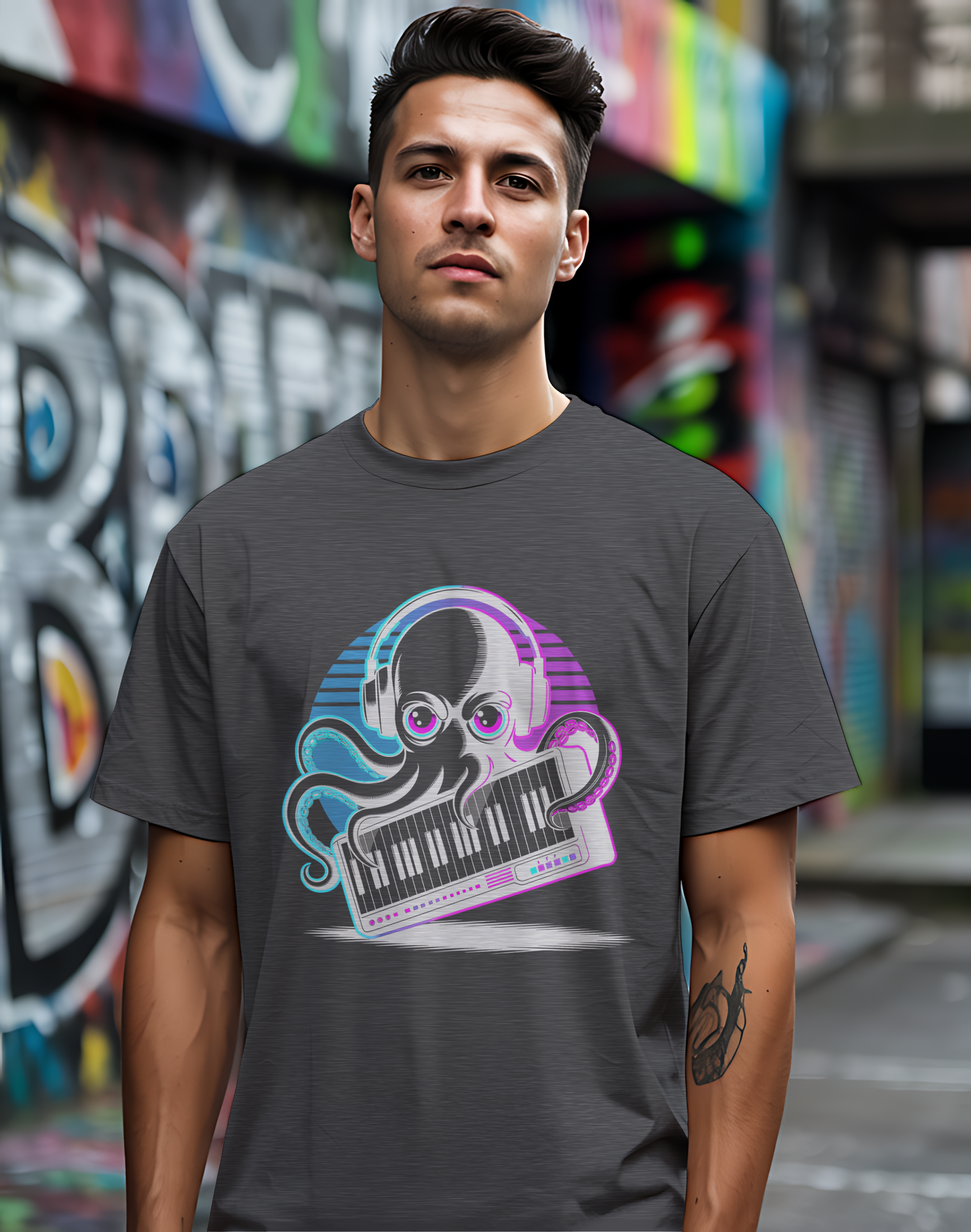 Octopus Keyboard Tee 🐙 Synthwave Music Shirt - Retro Synth Gift