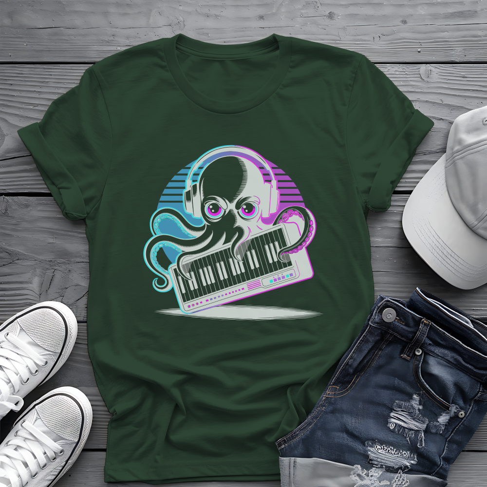 Octopus Keyboard Tee 🐙 Synthwave Music Shirt - Retro Synth Gift